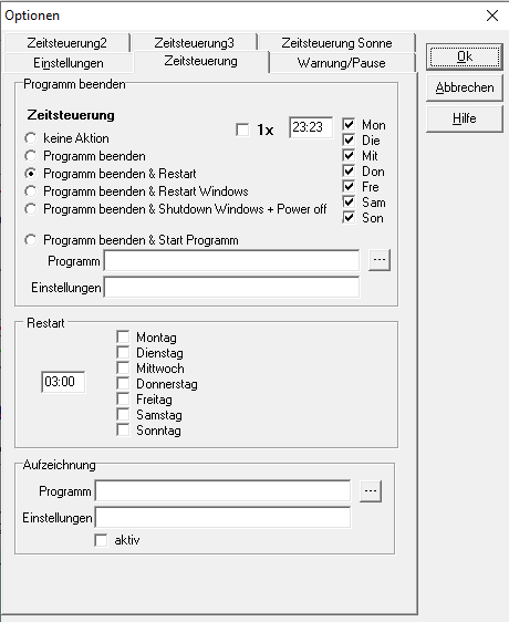 Einstellungen in Zeitsteuerung